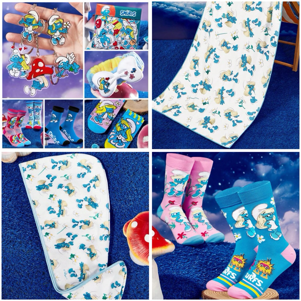 ผ้าคาดผมแต่งหน้า/ทาครีม สติกเกอร์ เซ็ตถุงเท้าข้อยาว/สั้น/พวงกุญแจ เดอะสเมิฟส์ สินค้างานลิขสิทธิ์แท้1