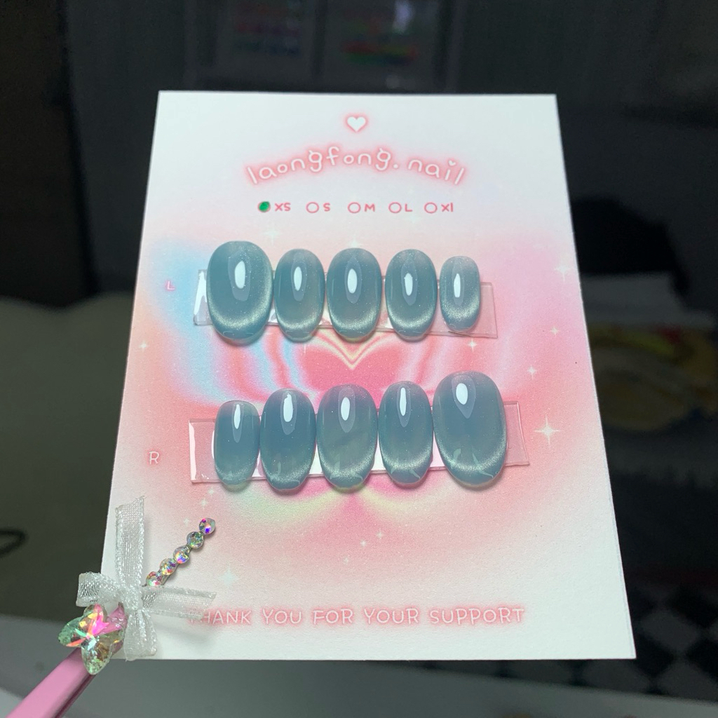 𝓵𝓪𝓸𝓷𝓰𝓯𝓸𝓷𝓰.𝓷𝓪𝓲𝓵 เล็บปลอมสำเร็จรูป ♡‧₊˚  สีลูกแก้วฟ้า K05 (แบบทรงอัลม่อนสั้น)🩵เปลี่ยนสี เปลี่ยนทรงเล็บแจ้งในแชทเลยจ้า