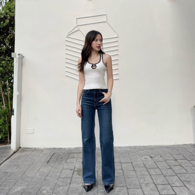 4006 กางเกงยีนส์SARAN - กระบอกคุณโบว์ สีเข้ม