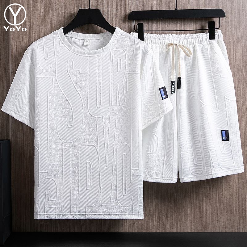 YOYO ชุดแฟชั่นชายเสื้อทีเชิร์ต (แขนสั้น + กางเกงขาสั้น) ชุดกีฬาและชุดพักผ่อน สไตค์ เกาหลี Clothing M
