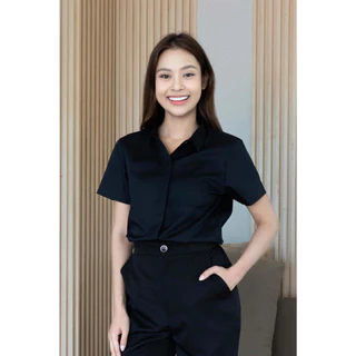 The Bow เสื้อเชิ้ตผู้หญิงคอปกแขนสั้น เสื้อทำงาน ใส่ได้ทุกโอกาส แมทซ์ได้กับทุกลุค มี 8 สี S-5XL