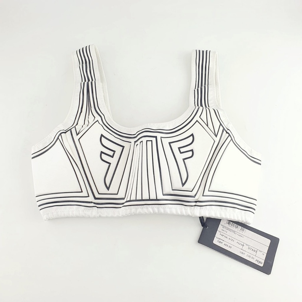 เสื้อครอปสีขาว แบรนด์ New Fendi Synthetic White Women Graphic Logo Crop Top