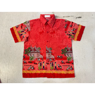 เสื้อวัฒนธรรม เสื้อพื้นเมือง เสื้อผ้าไทย ลายกราบไหว้ มีเด็กและผู้ใหญ่ ลายไทย เนื้อผ้าใส่สบาย ไม่ร้อน