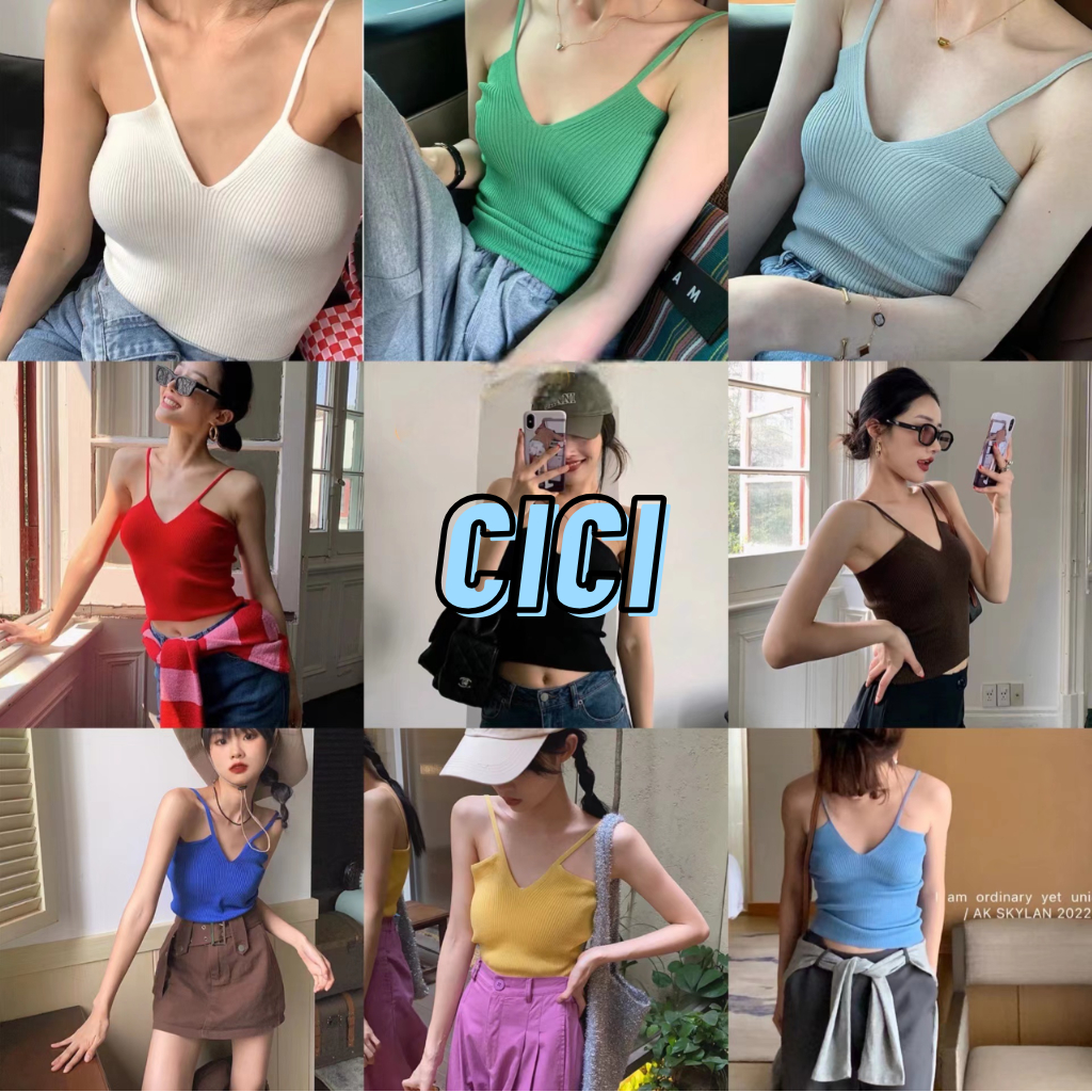 ส่งทันที Cici(NO. 6397)สายเดี่ยวไหมพรมทรงเกาะอก เพิ่มแหวกอกลึก  จับแมทซ์ตัวไหนก็เข้ากันสุดๆ