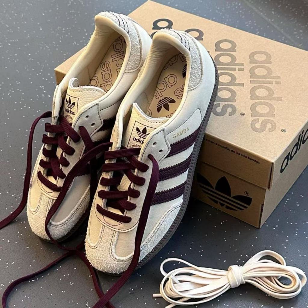 （ของแท้ 100 %）adidas originals samba OG IG1987 สีขาว/น้ำตาล/เทา/แดง