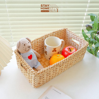 กล่องจัดระเบียบ ตะกร้าสานผักตบชวา รูจับข้าง  stayhome