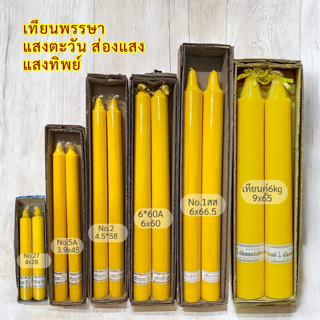 เทียนเหลือง เทียนพรรษา กลมเรียบ แบบคู่ ขายเป็นคู่ (บรรจุ2ต้น)