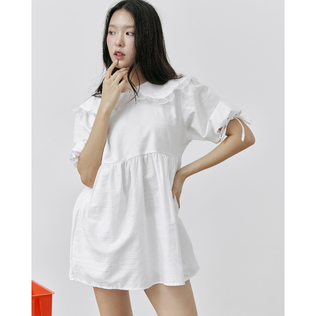 (พร้อมส่ง  )เดรสแบรนด์ U_SAGI รุ่น Lily Ribbon Dress-cotton pearl color (free size) เดรสแฟชั่น
