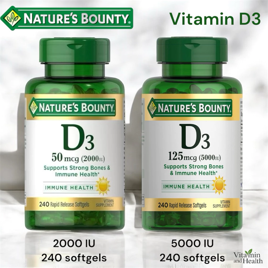 ✅พร้อมส่ง วิตามินดี3 ☀️Nature’s Bounty, Vitamin D3, Immune Health 2000IU-5000IU , 240 Softgels