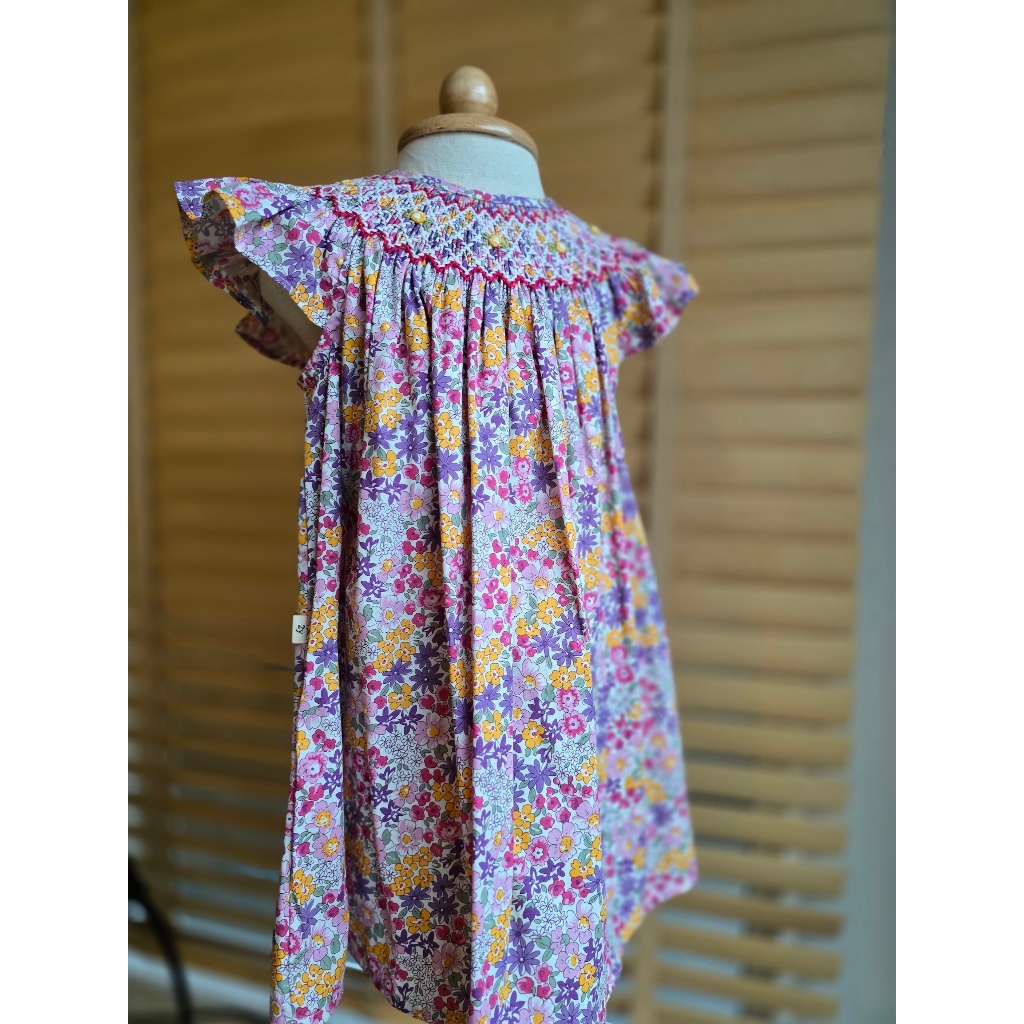 Mini Smock สม็อคเดรส เดรส น่ารัก - C001 ดอกม่วง