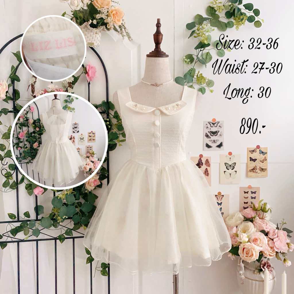 เดรส #Lizlisa ซับกางเกง งานจริงน่ารักมากๆค่ะ กระโปรงผ้ามุ้ง ด้านในปักลายสัตว์ทะเล ด้านหลังเเต่งผูกโบ
