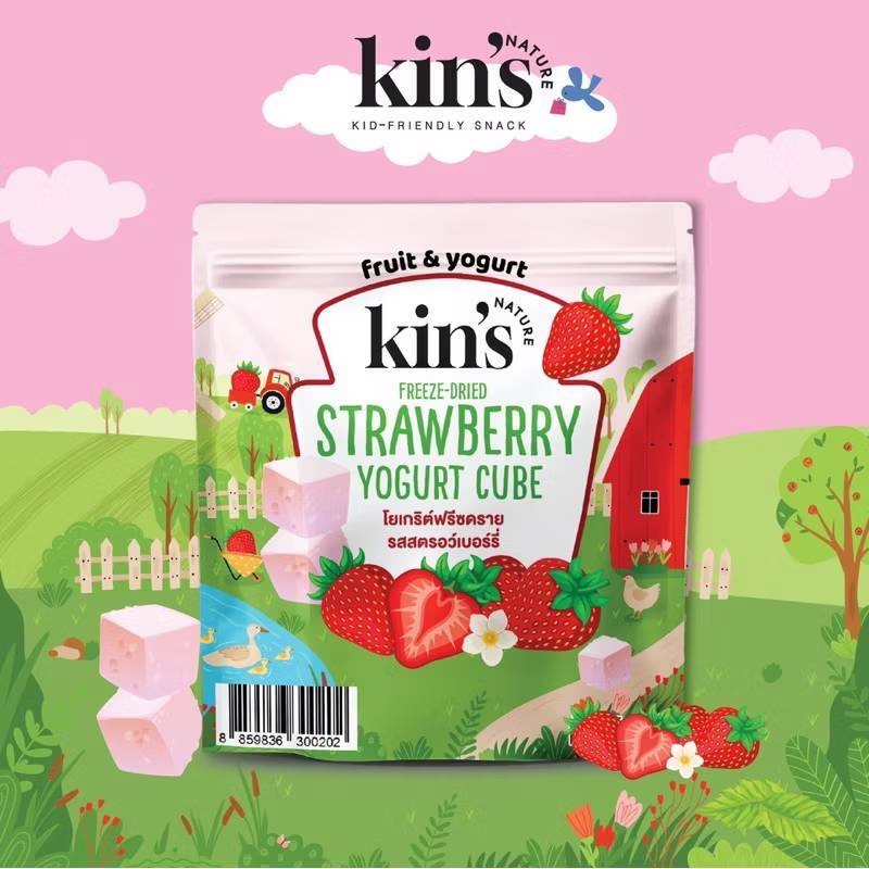 Kin’s Nature 12M+ Strawberry Yogurt Cube โยเกิร์ตกรอบสตรอว์เบอร์รี่ ขนมสำหรับเด็ก