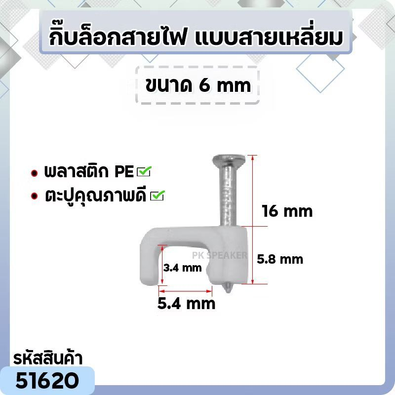 กิ๊บล็อกสายไฟ แบบเหลี่ยม สีขาว ขนาด 4mm-16mm