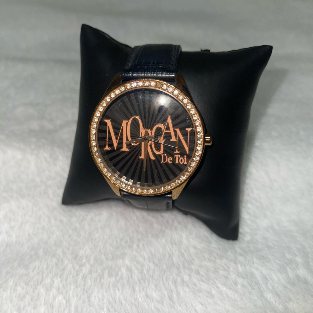 นาฬิกา MORGAN สีดำทองกรอบเพชร เรือนใหญ่ (มือสอง)