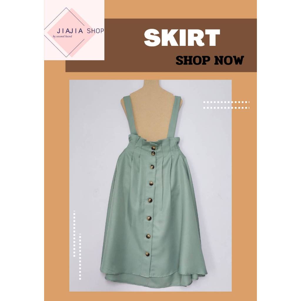 กระโปรงทรงจับจีบเอว  พร้อมสายเอี๊ยม 🌿  as know as pinky   🌿 (มือสองงานคัด สภาพใหม่)