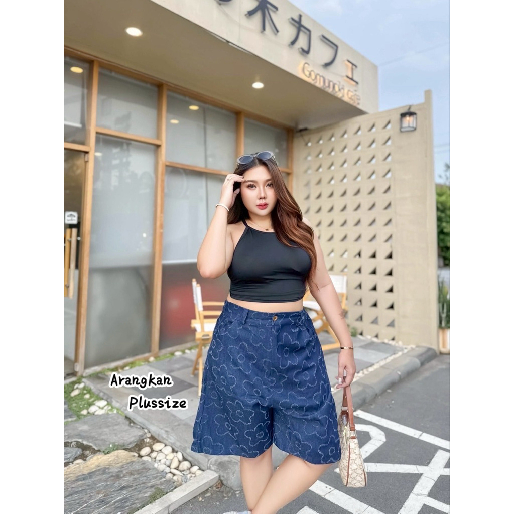 กางเกง 4ส่วน มีกระเป๋ากางเกง 2 ข้าง ผ้ายีนส์ลายหัวใจ/ดอกไม้ ไซส์ใหญ่ สาวอวบ YY - รูปที่ 3