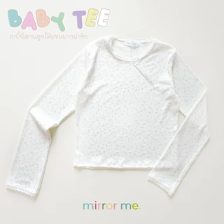 mirrorme เสื้อแขนยาว Baby tee พิมพ์ลาย สีพาสเทล แต่งลูกไม้