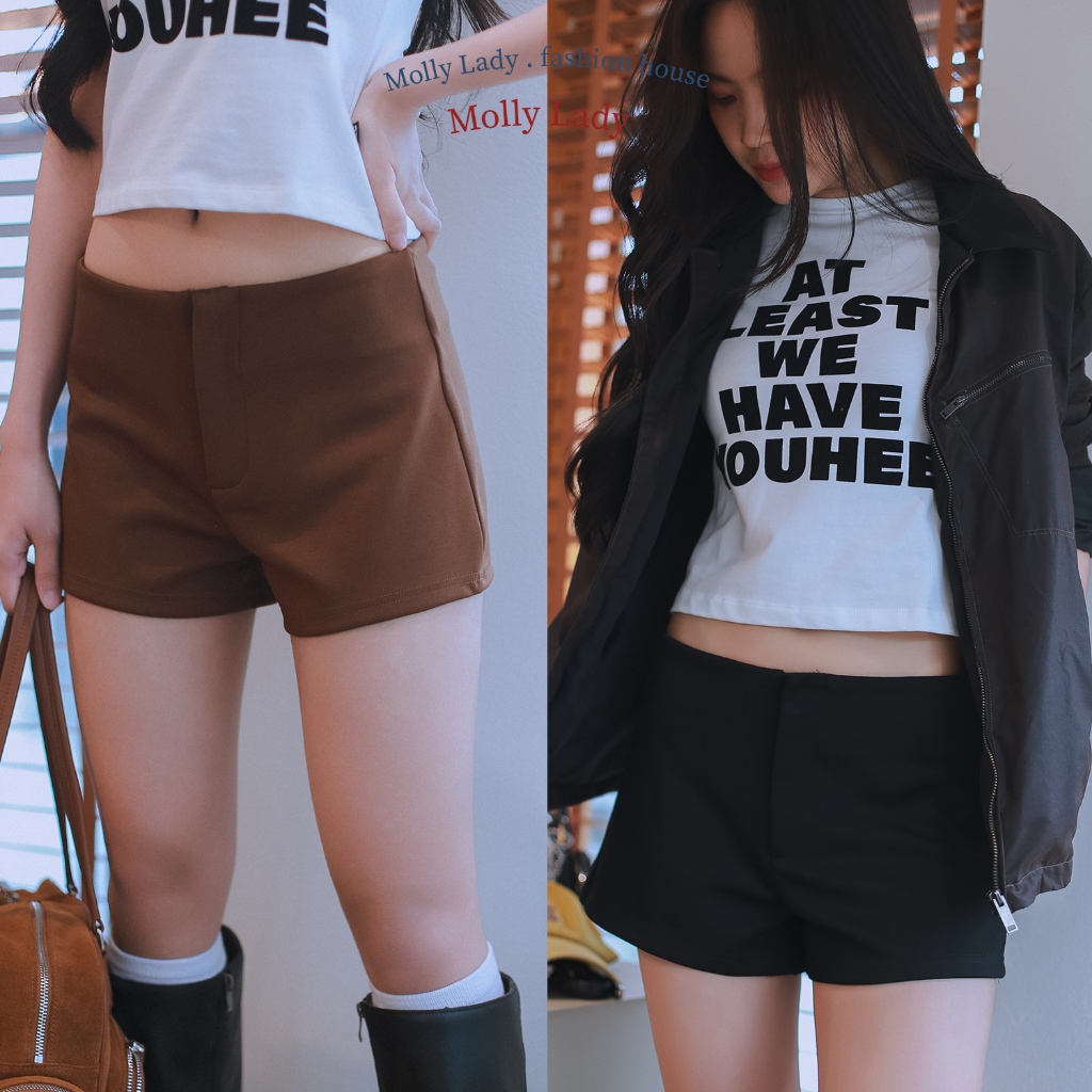 Molly Lady กางเกงขาสั้นผ้ายืด ทรงเรียบหรู ผ้าสวย กระดุมและซิปด้านใน Alice Stretch shorts
