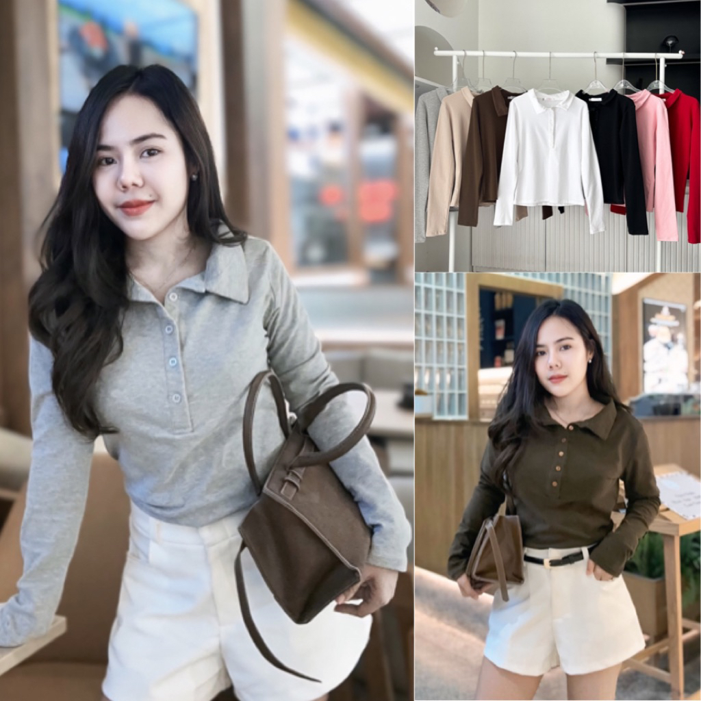 ELLIS  i POLO เสื้อโปโล แขนยาวสไตร์ลาฟผ้ายูทรงสวย Size s-l🤎พร้อมส่ง