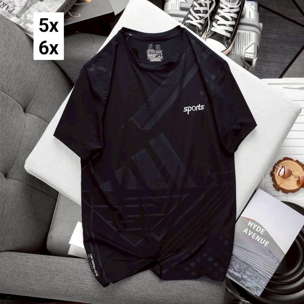 (4XL-6XL) เสื้อกีฬาคอกลมแขนสั้น SPORTS สุ่มลาย  ผ้านิ่ม ใส่สบาย ไม่คัน ระบายอากาศได้ดี ใส่ได้ทั้งชายและหญิง