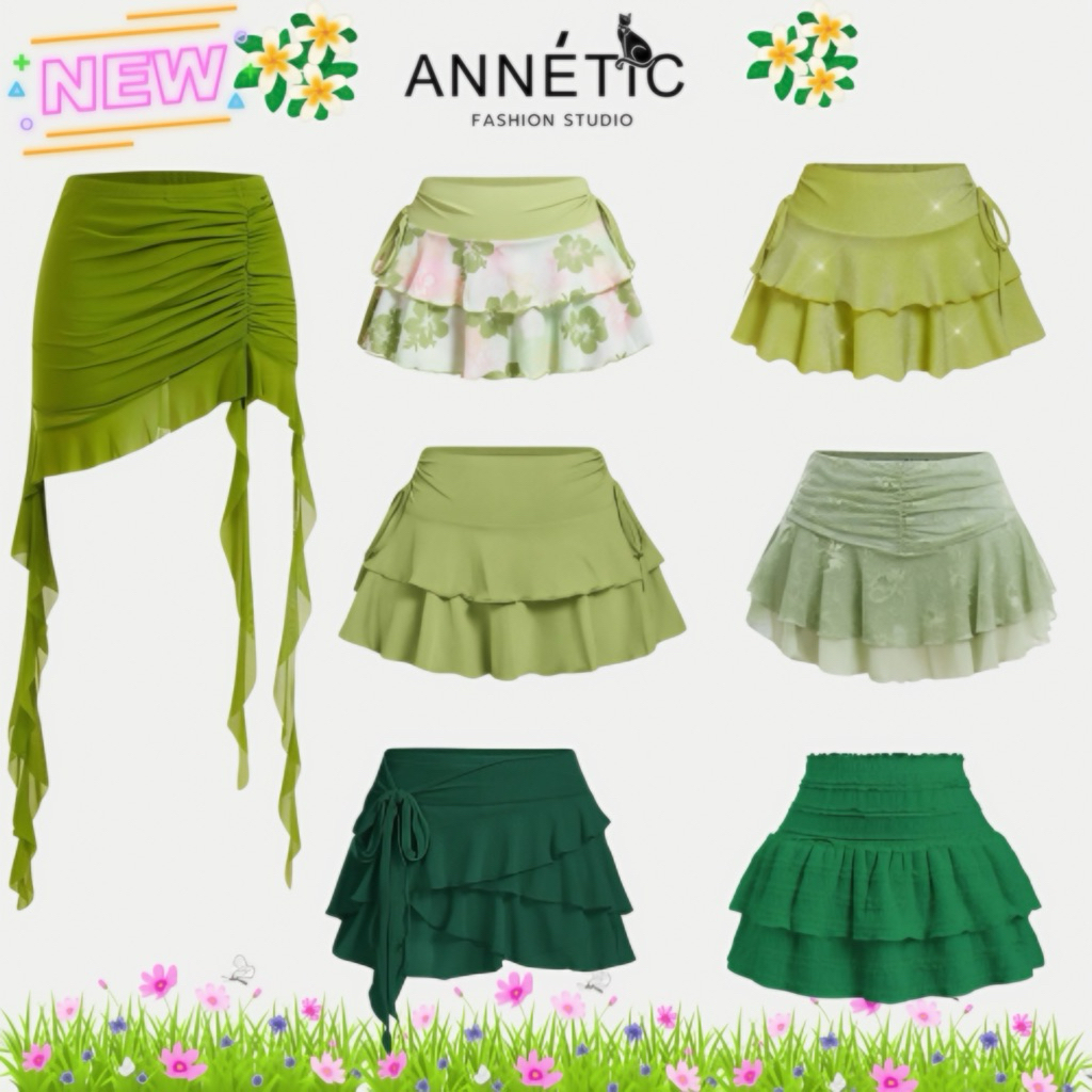 กระโปรงสีเขียวทะเลคาเฟ่ซัมเมอร์คอนเสิร์ตปาร์ตี้ลายดอกไม้น่ารักแซ่บๆเซ็กซี่