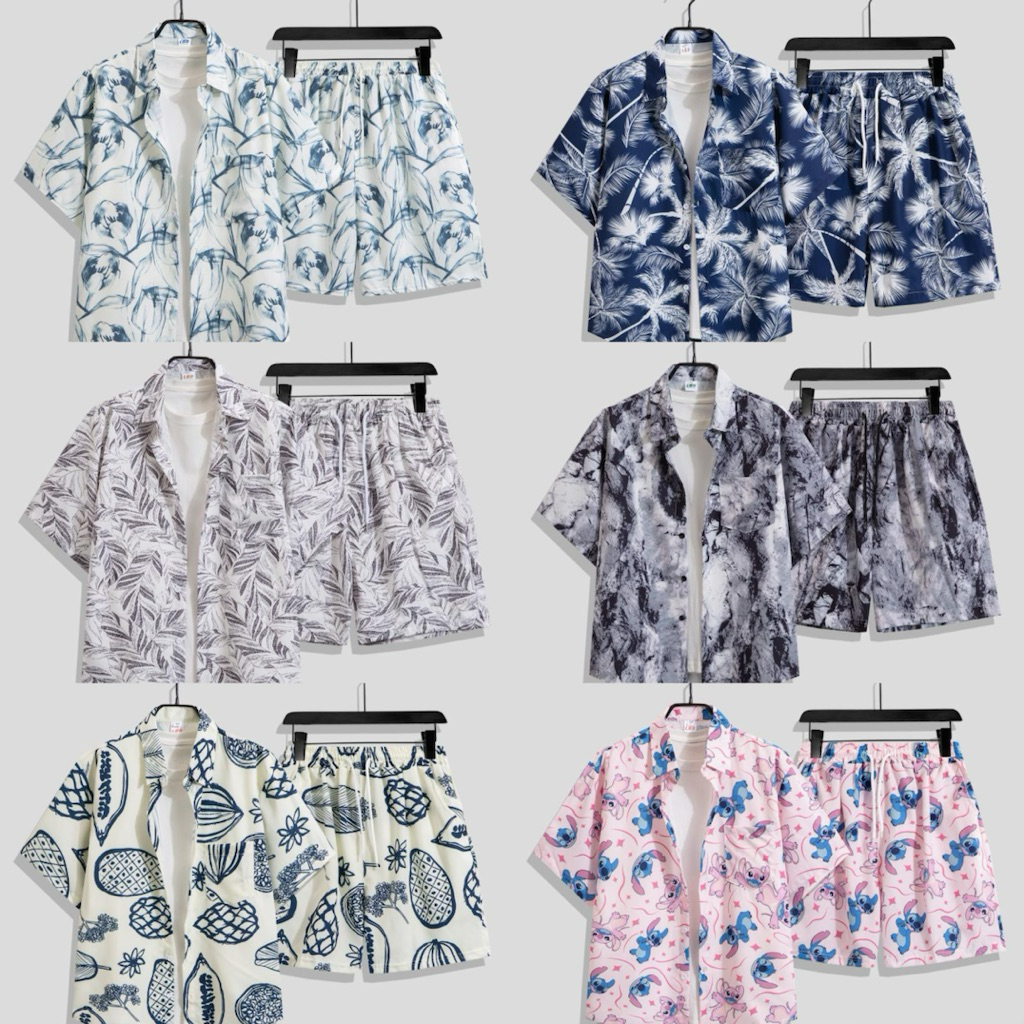 พร้อมส่ง - ชุดเซตเสื้อ+กางเกงฮาวาย ลายใหม่ขายดี 2025 ฟรีไซต์