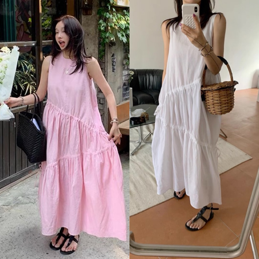 เดรสยาวแขนกุด แต่งรูดข้าง