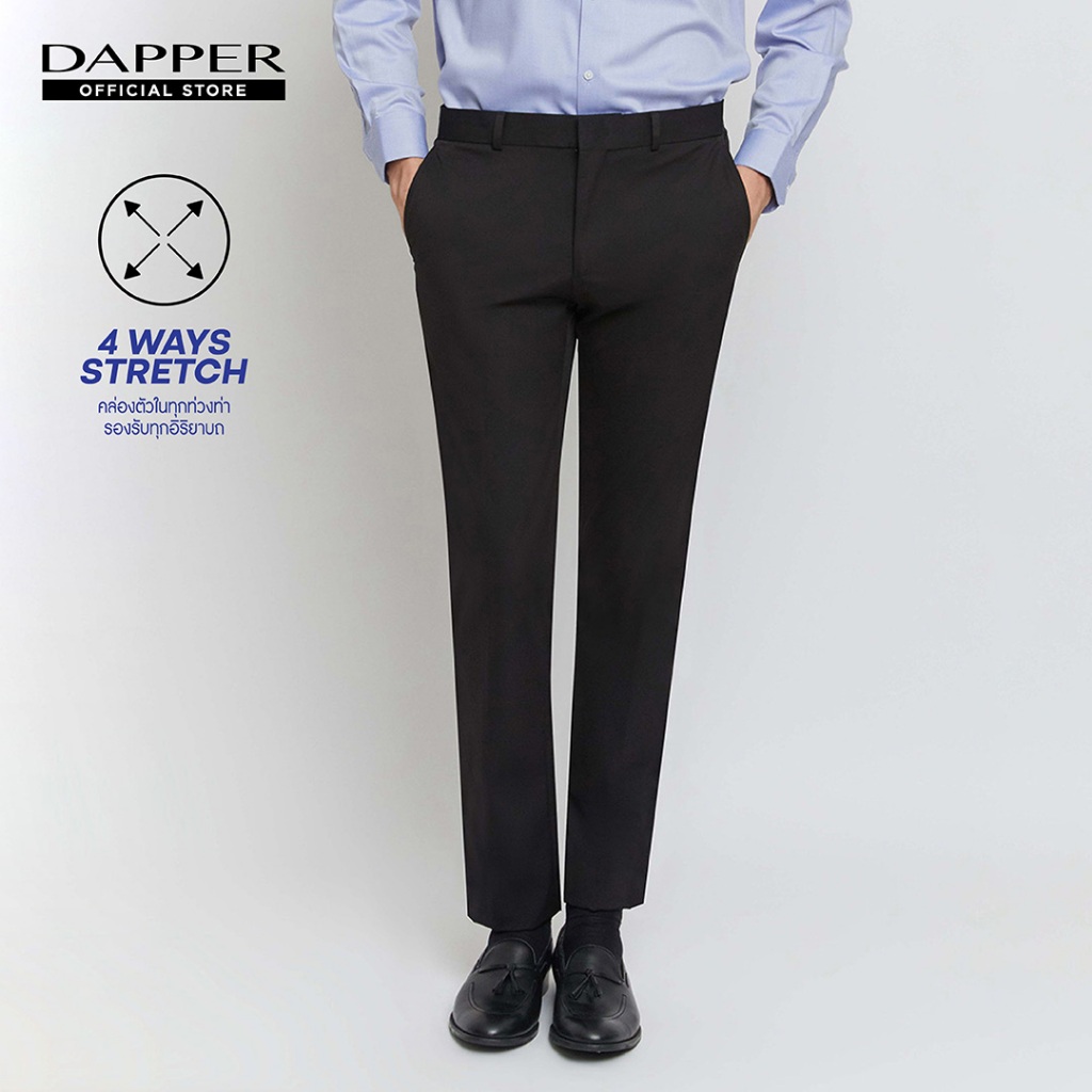 DAPPER กางเกงขายาว รุ่น 4 Ways Stretch ทรง Slim-Fit สีดำ (TB9/BK/683SP1)