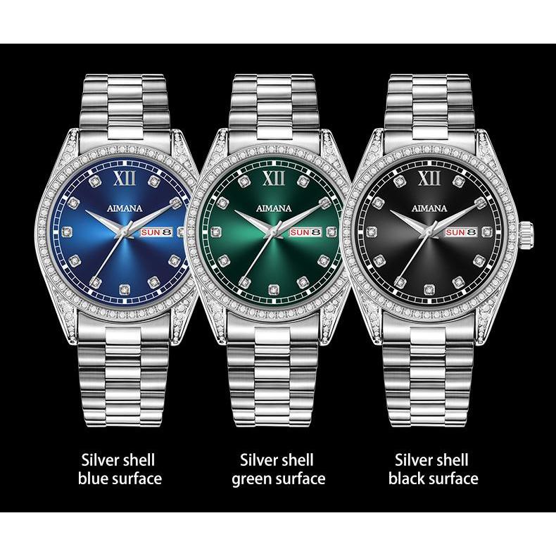 นาฬิกาข้อมือ AIMANA รุ่น 8611 สแตนเลสสไตล์หรูหราหน้าปัดประดับเพชร กันน้ำ เคลื่อนไหวแบบควอตซ์ มีหน้าป