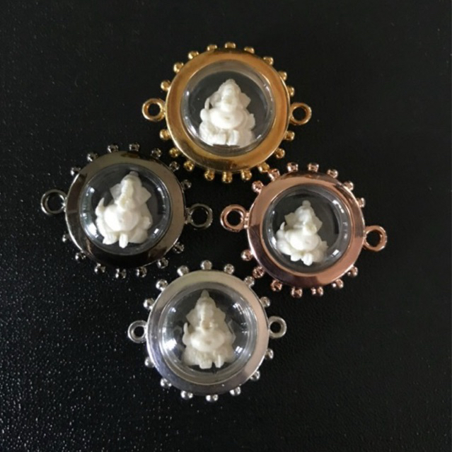 Elemulet พระพิฆเนศจี้งากำจัดขนาด 1.2cm เลี่ยมกรอบหัวใจ