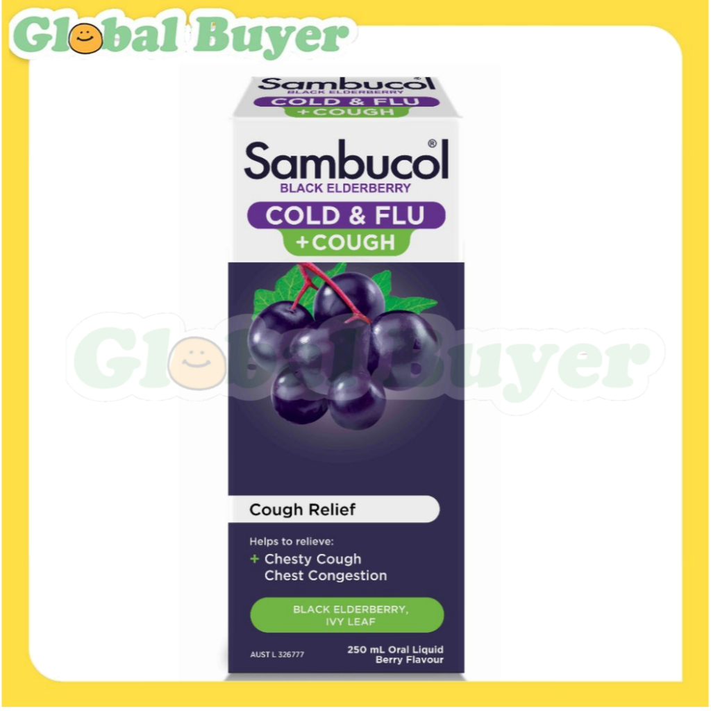 Sambucol Black Elderberry Adult Cough Relief Liquid + Cold & Flu 250ml EXP:07/2027