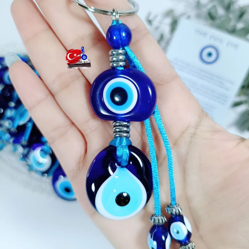 Evil Eye พวงกุญแจ จากตุรกี แก้ว3 CM ปกป้องจากพลังงานลบสิ่งชั่วร้าย สายตาที่ริษยาคำสาปแช่ง นำพาโชคดี