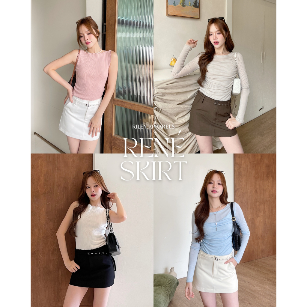 Riley.apparels - René skirt with belt กระโปรงเอวกลาง-ต่ำ 9127