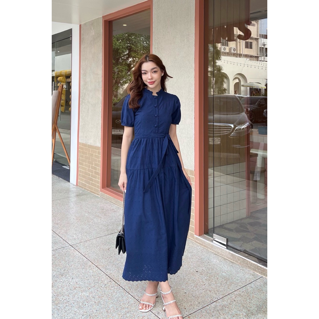 Code : AA (สีปกติ) เดรสแขนตุ๊กตาผ้าลูกไม้คอตตอนพรีเมี่ยม
