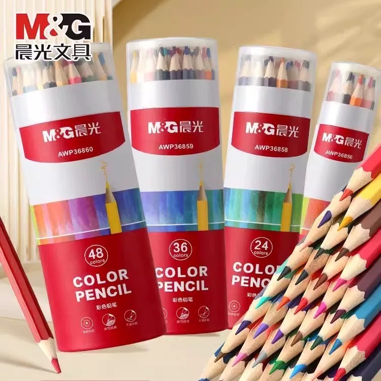 ดินสอสีไม้ 18/24/36 สี ดินสอสีน้ำมัน สีไม้ รุ่นกระบอก กระปุก ไส้ใหญ่ สีเข้ม อุปกรณ์ศิลปะ