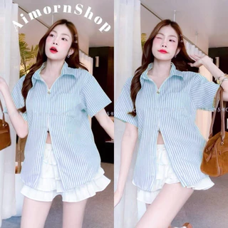 🔥aimorn_shop🔥เสื้อเชิ้ต ดีเทลแต่งซิป แมทช์ง่าย จะใส่เป็นเสื้อเชิ้ตหรือเสื้อคลุมก็ปัง งานน่ารักมาก