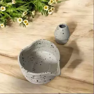 ถ้วยชงมัทฉะรูปหัวใจ ถ้วยChawan เซรามิค + แท่นวางแปรง