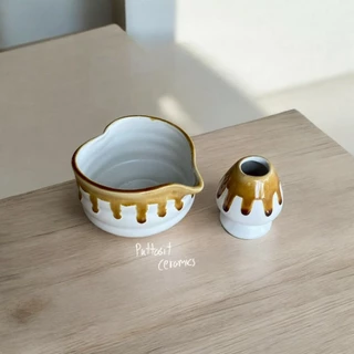 ถ้วยชงมัทฉะรูปหัวใจ ถ้วยChawan เซรามิค + แท่นวางแปรง