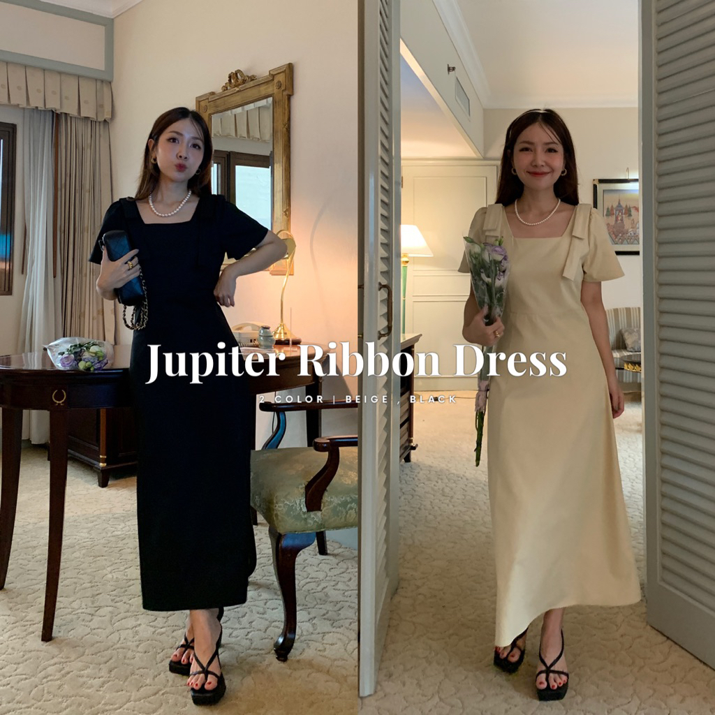 SOMEDRESS | Jupiter Ribbon Dress เดรสยาวทรงเอ คอเหลี่ยม แต่งโบว์