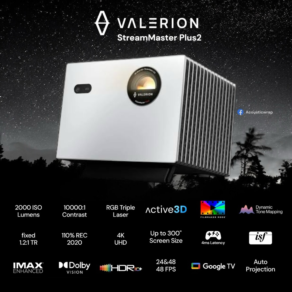 (ศูนย์ไทย) Valerion StreamMaster Plus2 Triple Laser Projector 4K , Gaming 4ms , Google TV, 3D, Dolby