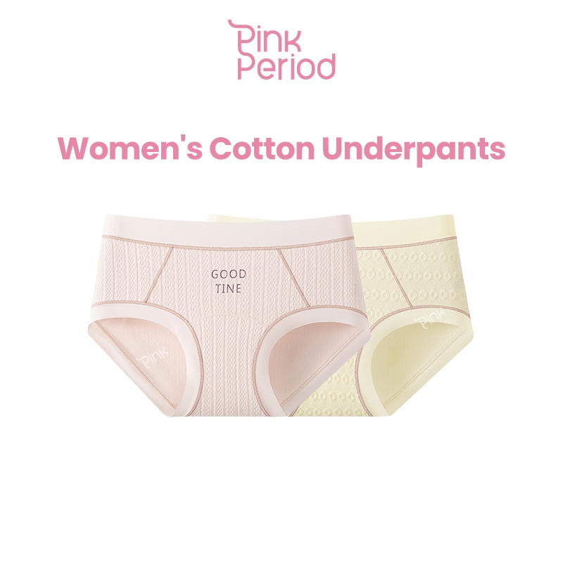 Pink Period เอวกลาง กางเกงชั้นใน ผ้าฝ้าย สีตัดกัน ผ้าเนียนนิ่มใส่สบาย ผ้าใส่เย็นไม่รัดนะคะ ไม่ม้วน – โปรปัง
