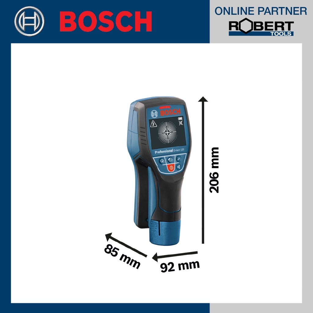 Bosch รุ่น D-Tect 120 เครื่องตรวจหา โลหะ ทองแดง ไม้ ท่อ PVC แบบมีน้ำ สแกนได้ลึก 12 ซ.ม. (ที่มีกระแสไฟฟ้า)  (06010813K0)