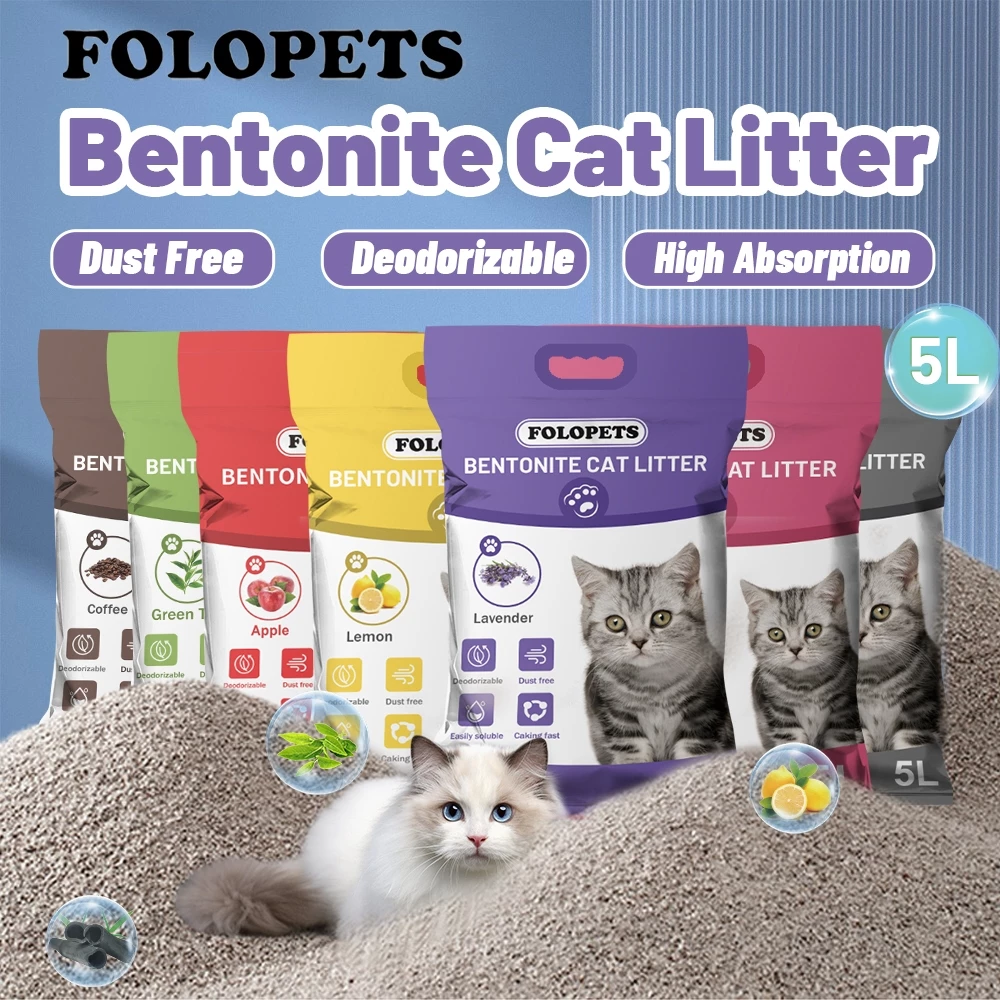 FOLOPETS ทรายแมว 5 ลิตร กลิ่นเบนโทไนท์ 100% ป้องกันการเจริญเติบโตของแบคทีเรีย
