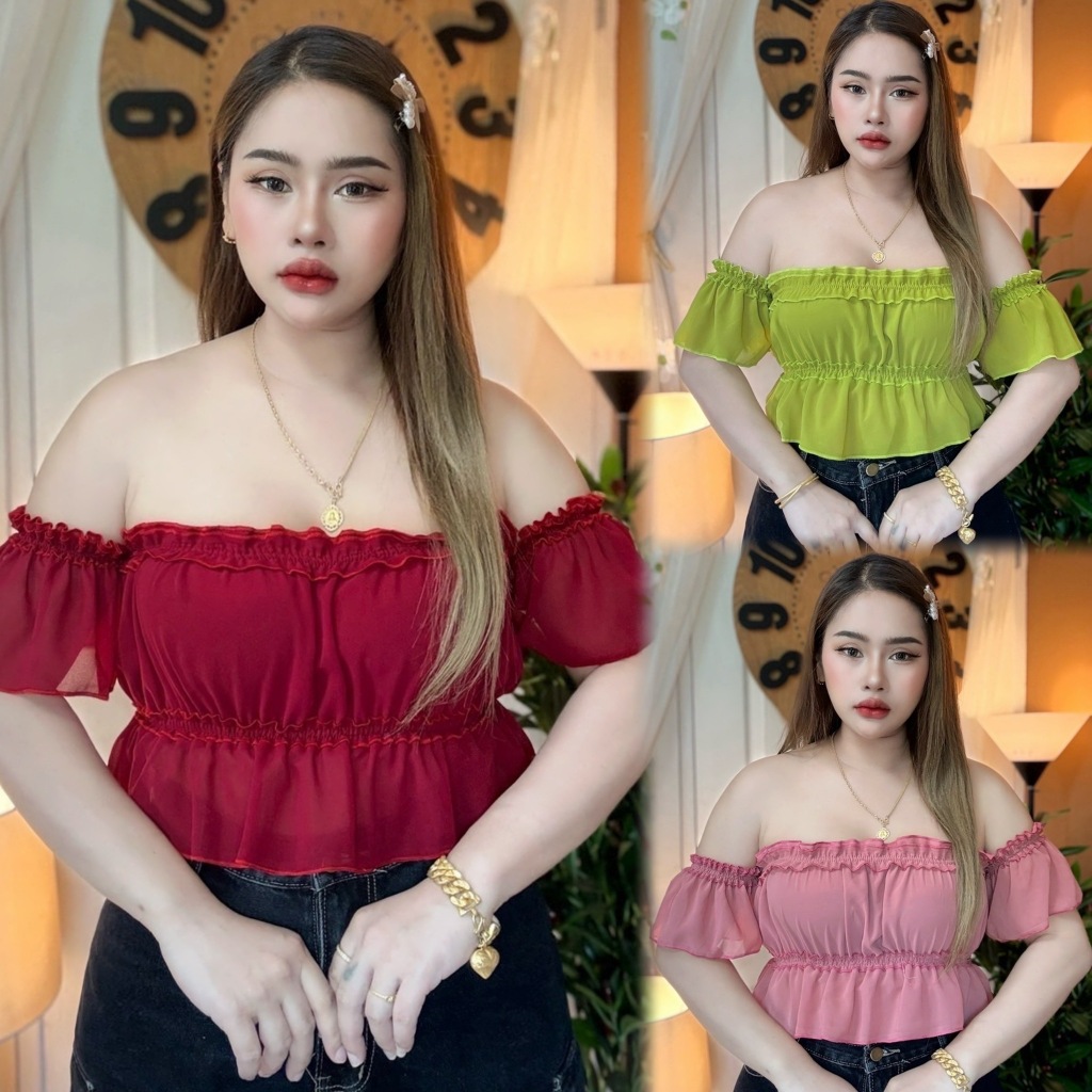 เสื้อสาวอวบร้านต๋อง อก 36-48  เกาะอกมีแขนมีตัวสั้นและตัวยาว เป็นไชร์ของสาวอวบอ้วนโดยเฉพาะ สวยแน่นอน **รุ่น กระแต** ราคา ถูกที่สุด ดีลบีเคเค รูปภาพหลัก
