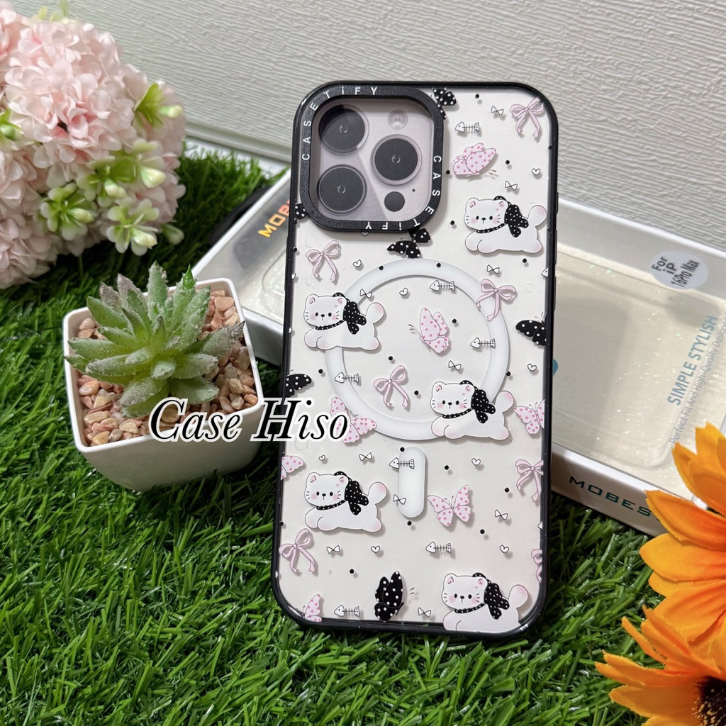 Mobest เคสใสแม่เหล็ก พิมพ์ลายน้องแมว ผูกโบว์ สำหรับ i17 17 pro 17 pro max 14promax 15 15promax 16promax