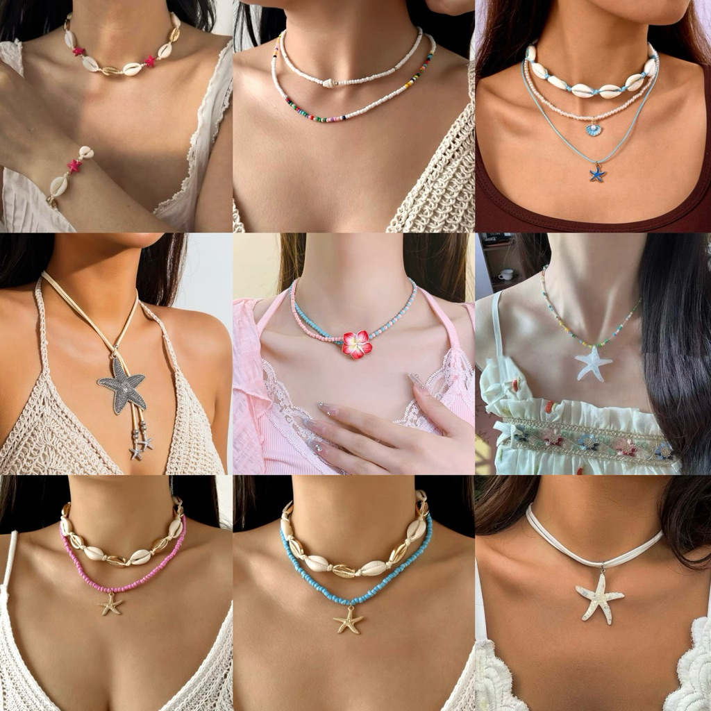 🇹🇭พร้อมส่ง🇹🇭v.2 รวมสร้อยคอลูกปัดเปลือกหอย Y2K สไตล์โบฮีเมียน ฟิวทะเลเก๋ๆ สร้อยคอทะเลชายหาด