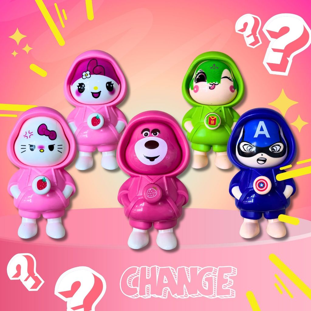 【ซื้อและรับของขวัญแบบสุ่ม-Free Gift】พวงกุญแจตุ๊กตาเปลี่ยนหน้า ราบูบู นินจา นักฆ่า 5 สี 3 หน้า +ถุงopp +พวงกุญแจ