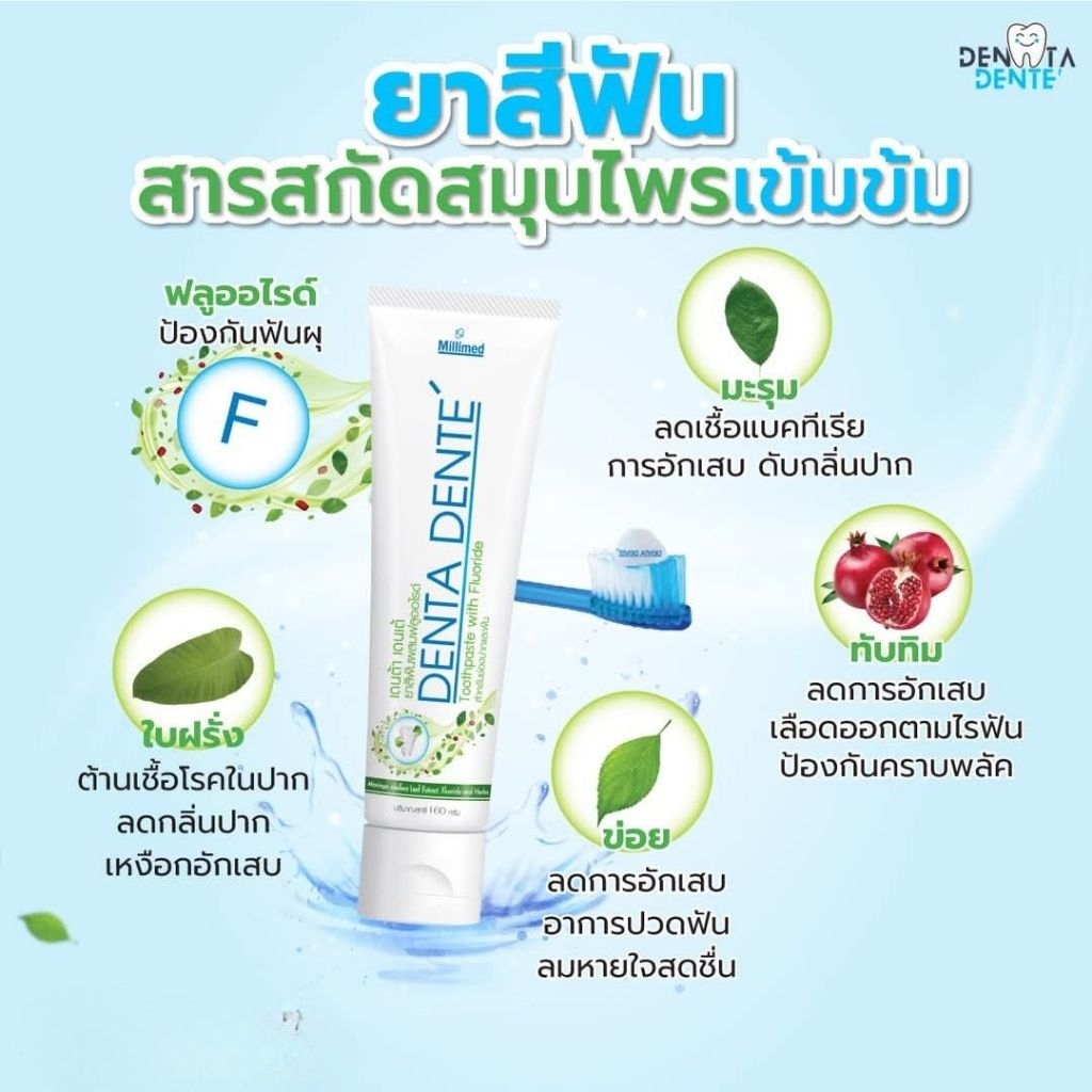 ยาสีฟันสมุนไพร Denta Dente ฟันขาว เหงือกแข็งแรง ลมหายใจสดชื่นนาน 12 ชั่วโมง สารสกัดจากสมุนไพรเข้มข้น ของแท้ พร้อมส่ง ราคา ถูกที่สุด ดีลบีเคเค แกลเลอรีภาพที่ 6