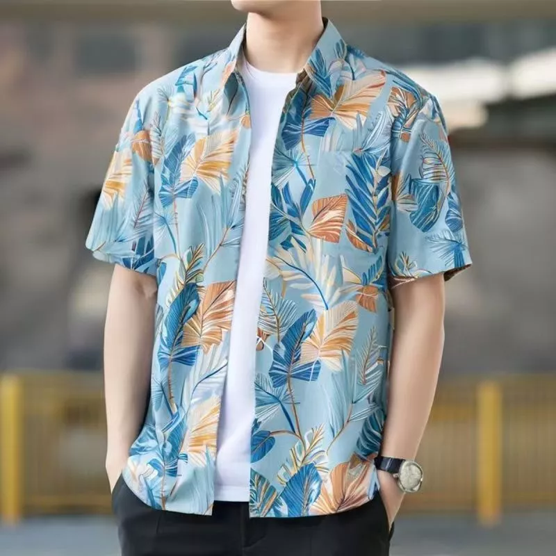 เสื้อฮาวายชาย แขนสั้น ลายดอก ผ้านิ่ม สไตล์เกาหลี thumbnail 3