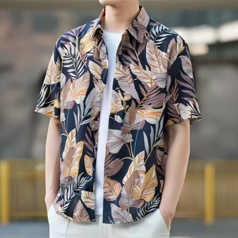 เสื้อฮาวายชาย แขนสั้น ลายดอก ผ้านิ่ม สไตล์เกาหลี thumbnail 5